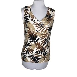 NWOT White Stag Leaf Print V-Neck Sleeveless Tank Top Size M (8-10)